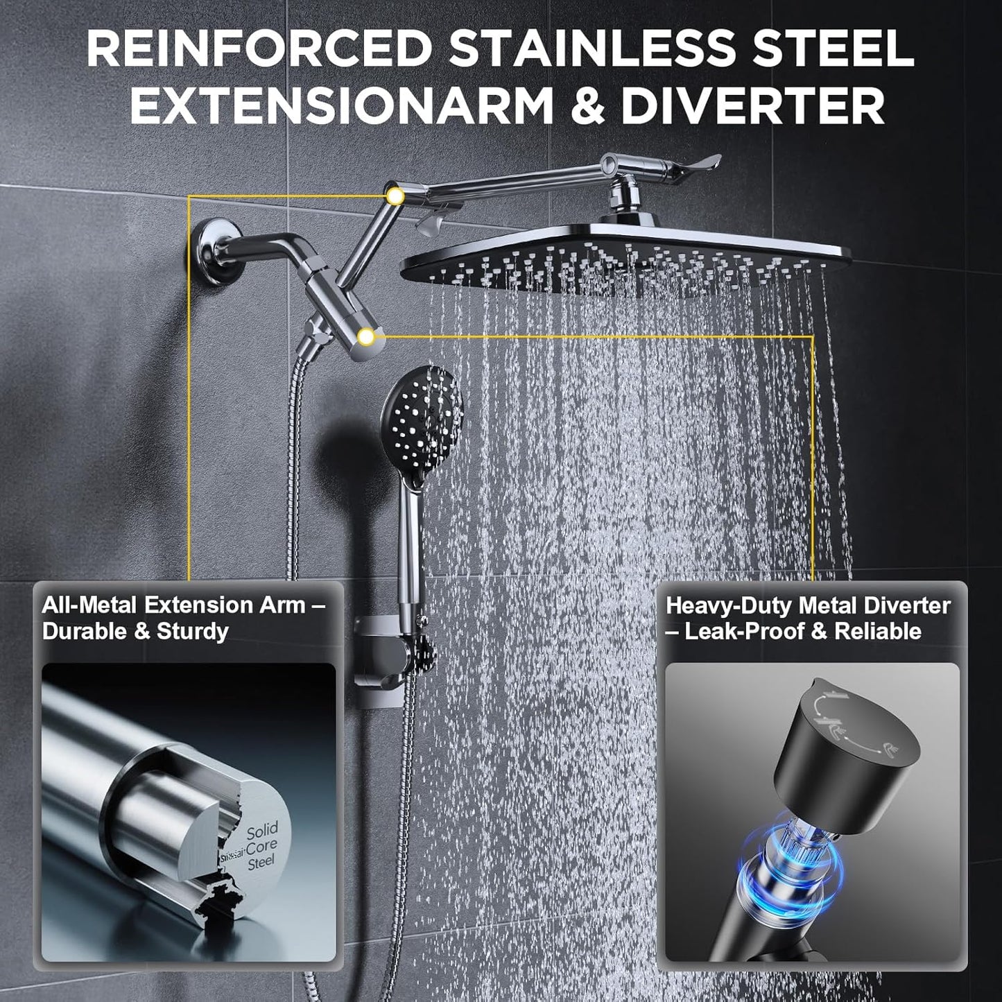 Veken Wide Rain Shower Head with 6 Modes Handheld Water Spray