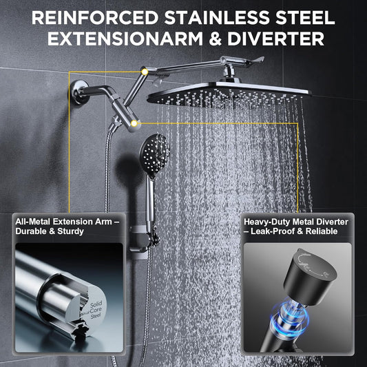 Veken Wide Rain Shower Head with 6 Modes Handheld Water Spray